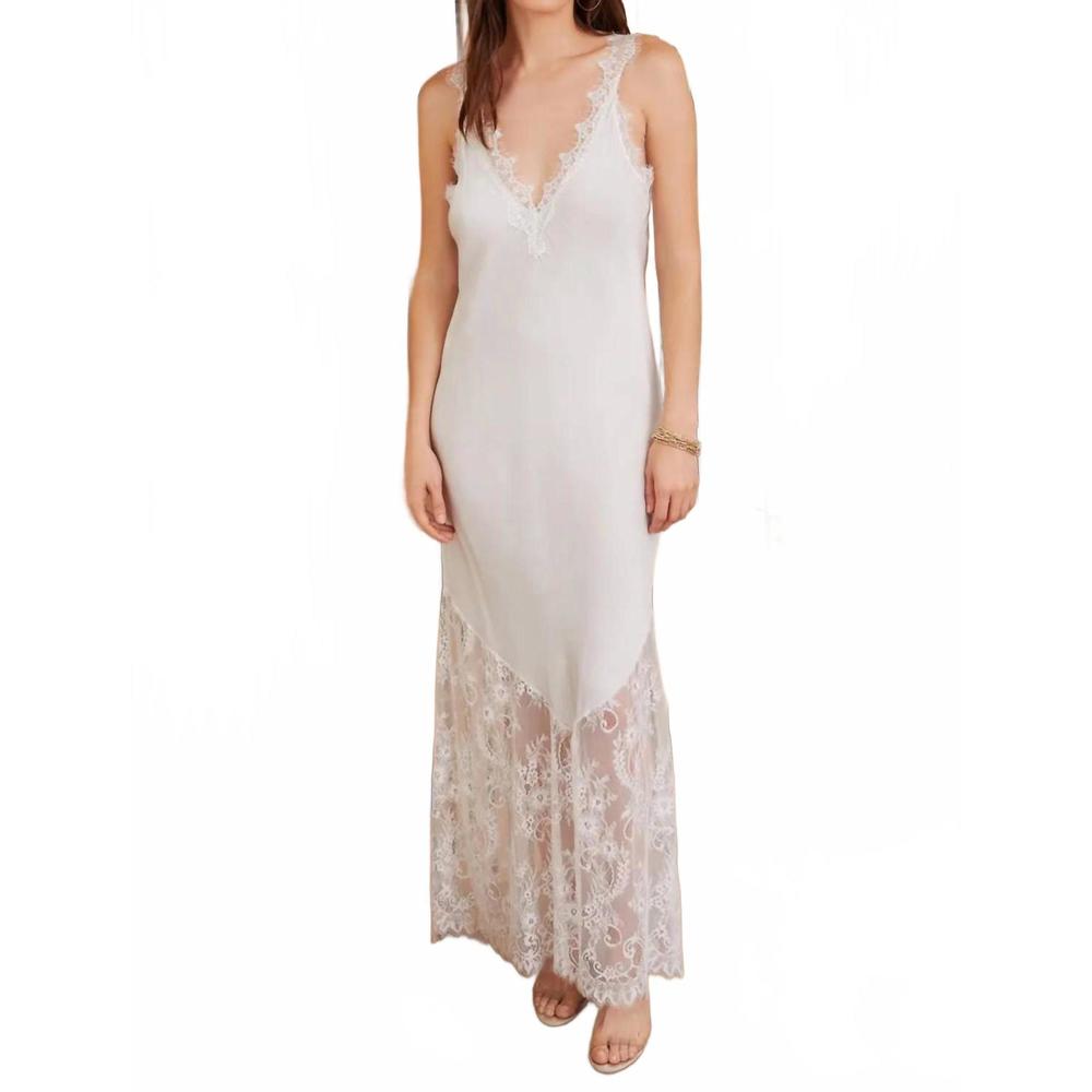 Elegant Cream Lace-Trim Maxi Dress